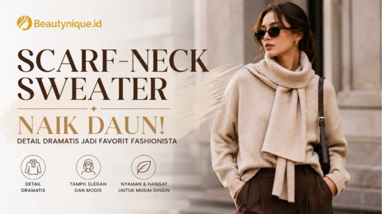 Scarf-Neck Sweater Naik Daun, Detail Dramatis Jadi Favorit Fashionista